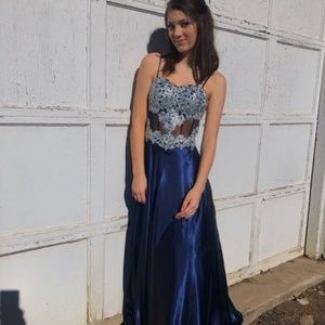 Navy blue and silver prom dress